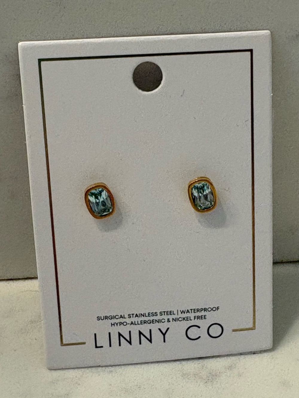 Linny Co Earrings Screwback‎ Stud Key Blue Waterproof Hypoallergenic NWT